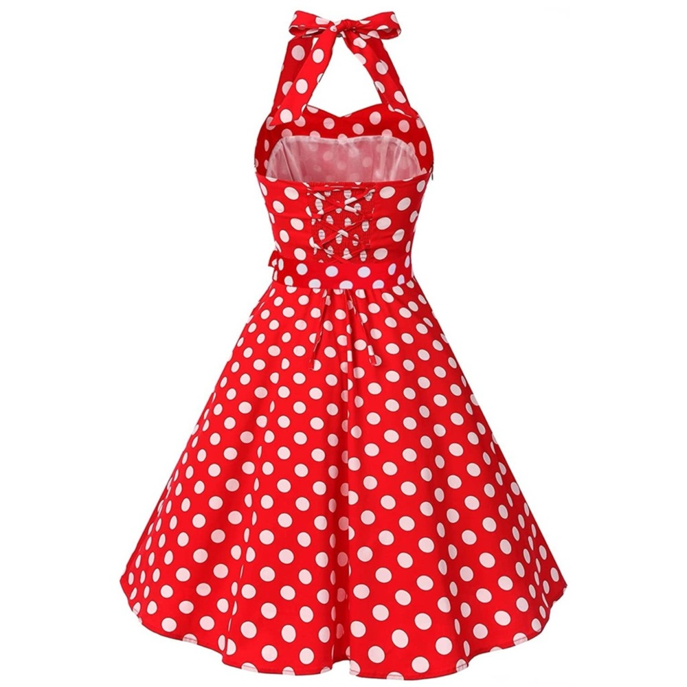 Topdress Womens’ Vintage Polka Audrey 1950’s Halter Retro Cocktail Dress - Picture 6 of 10